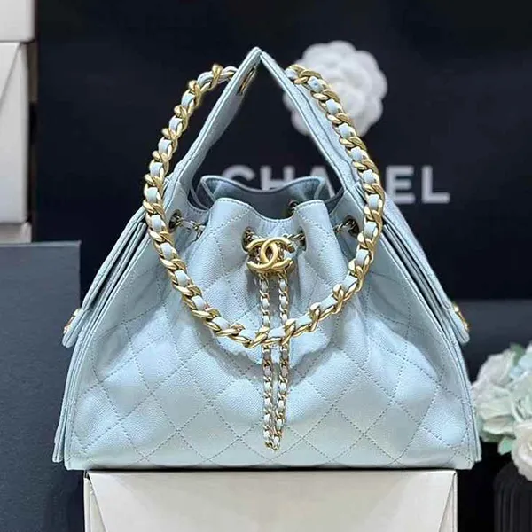 Túi Xách Tay Nữ Chanel 25 Small Handbag Grained Light Blue Màu Xanh Lam Sáng - Túi xách - Vua Hàng Hiệu