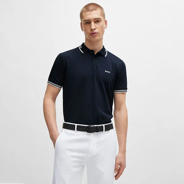 Áo Polo Nam Hugo Boss Stretch-cotton Slim-fit Polo Shirt With Branding 50506193 402 Màu Xanh Đen Size XL - Thời trang - Vua Hàng Hiệu