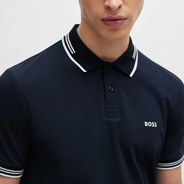 Áo Polo Nam Hugo Boss Stretch-cotton Slim-fit Polo Shirt With Branding 50506193 402 Màu Xanh Đen Size XL - Thời trang - Vua Hàng Hiệu