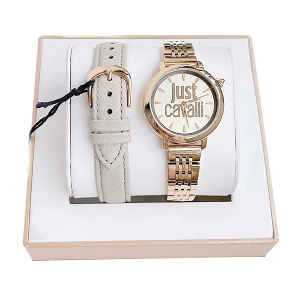 Set Đồng Hồ Nữ Just Cavalli Women's Champagne Dial Leather Watch Màu Vàng Hồng - Đồng hồ - Vua Hàng Hiệu