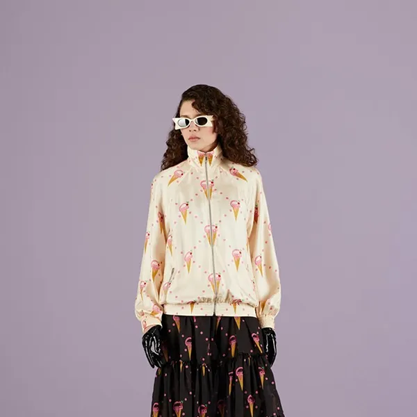 Áo Khoác Nữ Gucci Silk Zip-Up Jacket With Ice Cream Print Ivory 731141XJE9P9381 Màu Trắng Ngà Size XS - Thời trang - Vua Hàng Hiệu