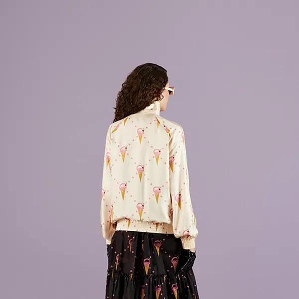 Áo Khoác Nữ Gucci Silk Zip-Up Jacket With Ice Cream Print Ivory 731141XJE9P9381 Màu Trắng Ngà Size XS - Thời trang - Vua Hàng Hiệu