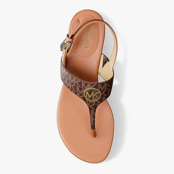 Dép Nữ Michael Kors MK Hannah Signature Logo T-Strap Sandal 49S5HNFS2B Màu Nâu Size 5.5 - Dép - Vua Hàng Hiệu