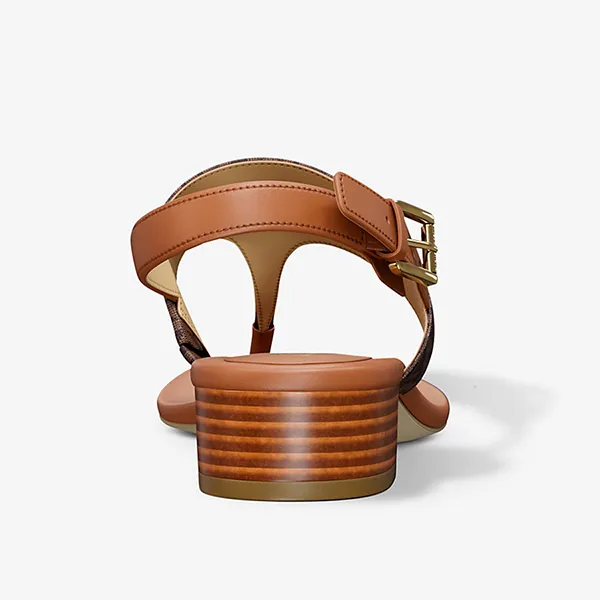Dép Nữ Michael Kors MK Hannah Signature Logo T-Strap Sandal 49S5HNFS2B Màu Nâu Size 5.5 - Dép - Vua Hàng Hiệu