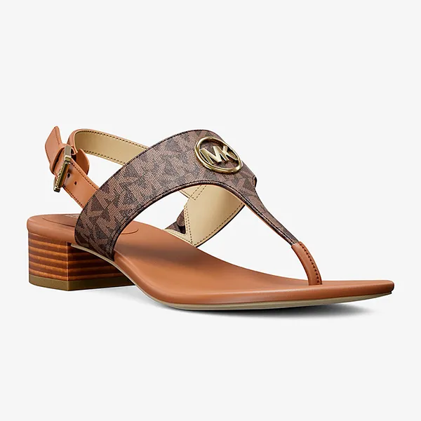 Dép Nữ Michael Kors MK Hannah Signature Logo T-Strap Sandal 49S5HNFS2B Màu Nâu Size 5.5 - Dép - Vua Hàng Hiệu