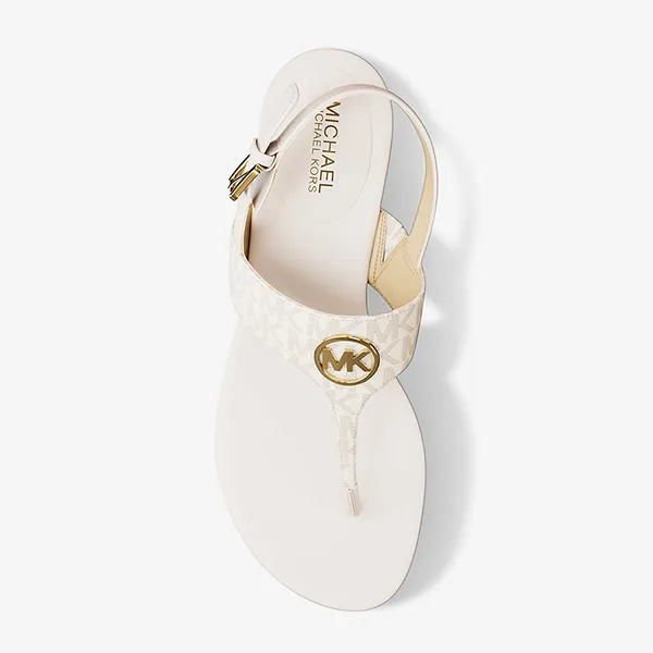 Dép Nữ Michael Kors MK Hannah Signature Logo T-Strap Sandal 49S5HNFS2B Vanilla Màu Trắng Size 5 - Dép - Vua Hàng Hiệu