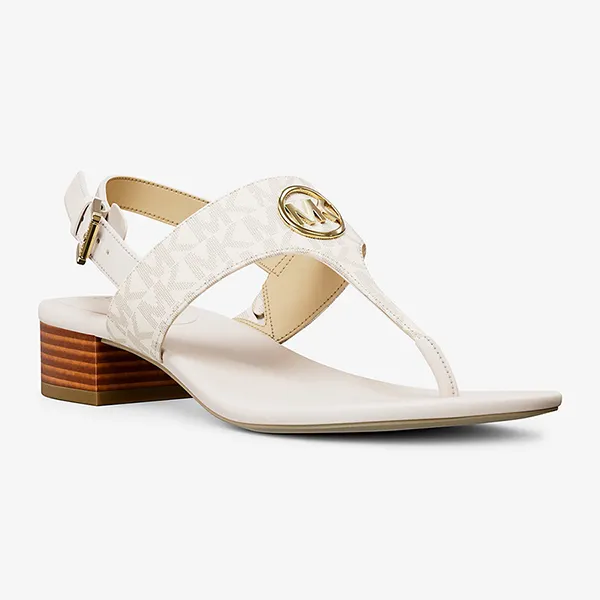 Dép Nữ Michael Kors MK Hannah Signature Logo T-Strap Sandal 49S5HNFS2B Vanilla Màu Trắng Size 5 - Dép - Vua Hàng Hiệu
