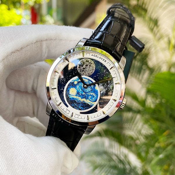 Đồng Hồ Nam Agelocer Moon Phases 6401A1 Màu Đen Xanh - Đồng hồ - Vua Hàng Hiệu