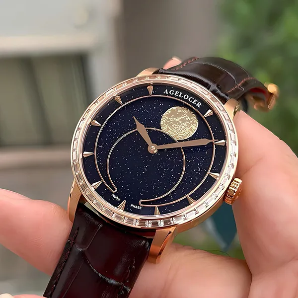 Đồng Hồ Nam Agelocer Moon Phases 6406F2 Màu Nâu - Đồng hồ - Vua Hàng Hiệu