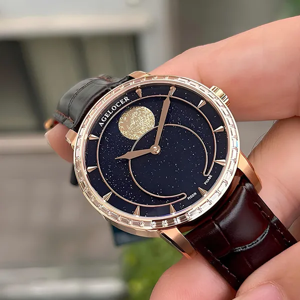 Đồng Hồ Nam Agelocer Moon Phases 6406F2 Màu Nâu - Đồng hồ - Vua Hàng Hiệu