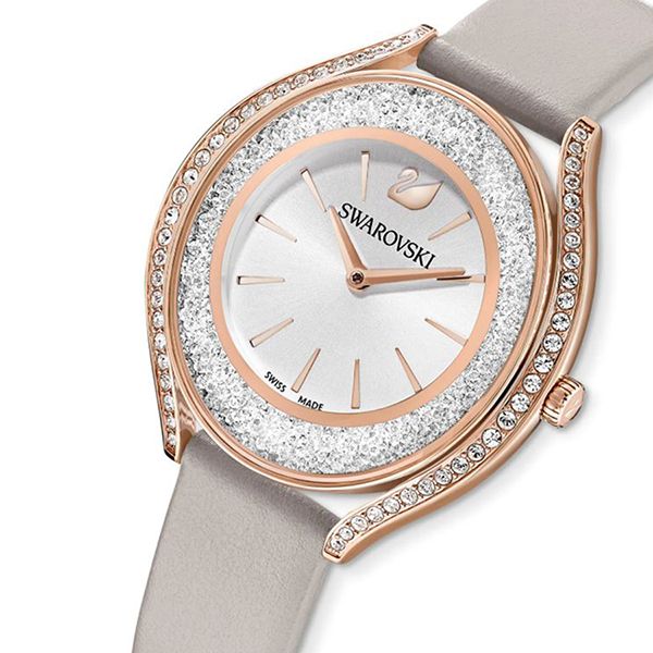 Đồng Hồ Nữ Swarovski Crystalline Aura Watch Swiss Made, Leather Strap, Gray Rose Gold-Tone 5519450 Màu Xám/ Vàng Hồng - Đồng hồ - Vua Hàng Hiệu