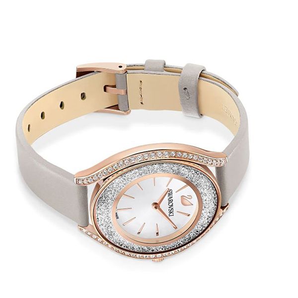 Đồng Hồ Nữ Swarovski Crystalline Aura Watch Swiss Made, Leather Strap, Gray Rose Gold-Tone 5519450 Màu Xám/ Vàng Hồng - Đồng hồ - Vua Hàng Hiệu