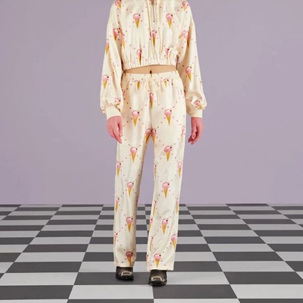 Quần Suông Nữ Gucci Ice Cream Pattern Print Twill Silk Trousers 731144XJE9P9381 Màu Be Size XS - Thời trang - Vua Hàng Hiệu