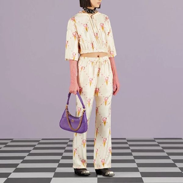 Quần Suông Nữ Gucci Ice Cream Pattern Print Twill Silk Trousers 731144XJE9P9381 Màu Be Size XS - Thời trang - Vua Hàng Hiệu