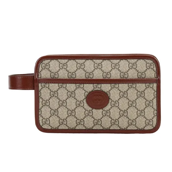 Túi Cầm Tay Nam Gucci Pouch With Interlocking G 625764 92TCG 8561 Màu Xám Nâu - Túi xách - Vua Hàng Hiệu