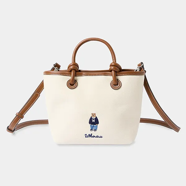 Túi Tote Nữ WHOAU Canvas 2 Way Tote Bag WHBGF3821A Ivory Màu Nâu Trắng - Túi xách - Vua Hàng Hiệu