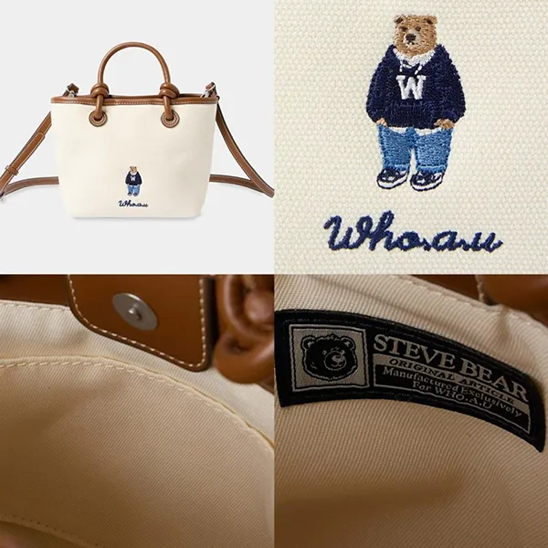 Túi Tote Nữ WHOAU Canvas 2 Way Tote Bag WHBGF3821A Ivory Màu Nâu Trắng - Túi xách - Vua Hàng Hiệu