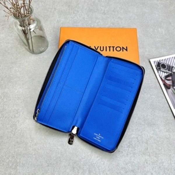 Ví Nam Louis Vuitton LV Vertical Taiga Zippy Bicolour Brazza Wallet Màu Đen Viền Xanh - Túi xách - Vua Hàng Hiệu