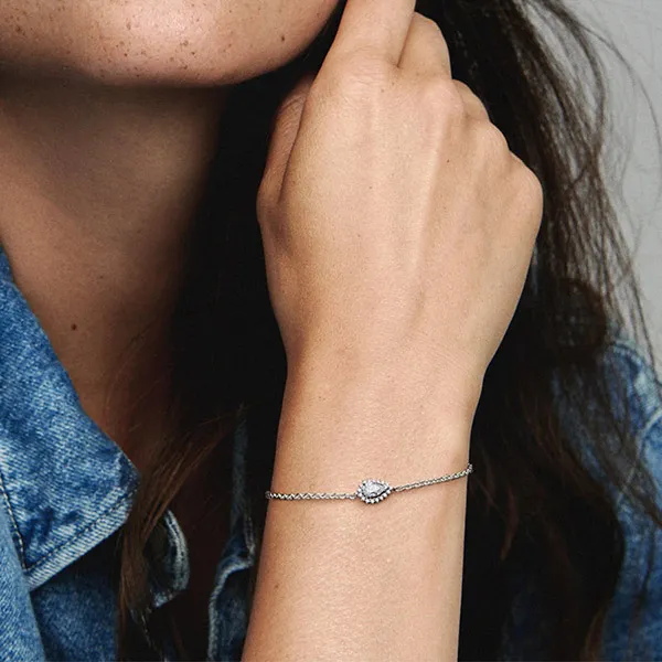 Vòng Đeo Tay Nữ Pandora Sparkling Pear Halo Chain Bracelet 593001C01 Màu Bạc Size 18 - Trang sức - Vua Hàng Hiệu