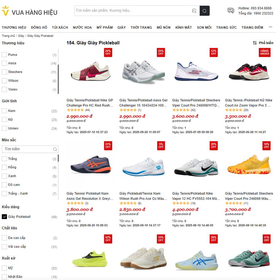 Vua Hàng Hiệu địa chỉ uy tín mua giày Pickleball