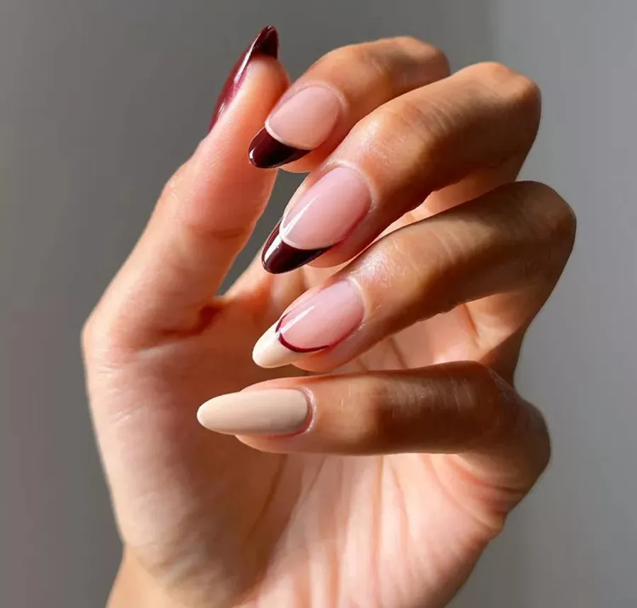 Nail đỏ phối French tip