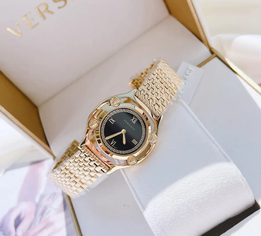 Versace Medusa Frame Black Dial Gold Tone VEVF00520