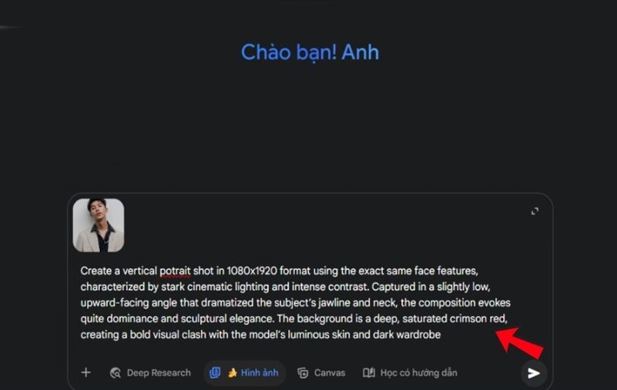 Bước 3: Nhập Prompt để tạo ảnh chân dung nền đỏ bằng AI
