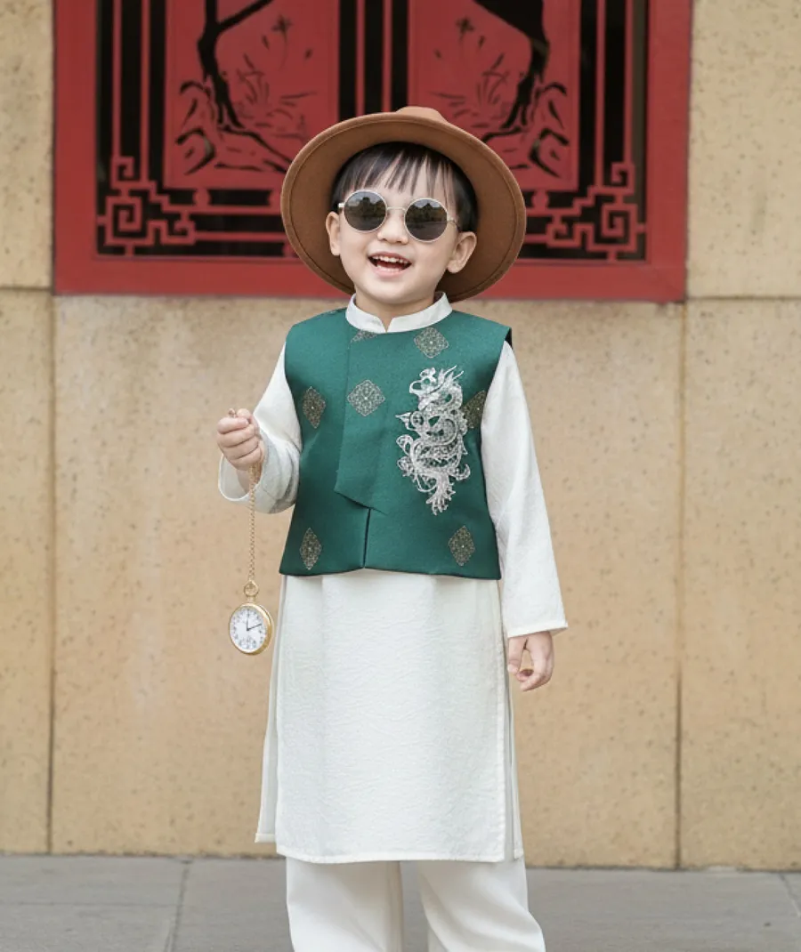 Áo dài cách điệu cho bé trai năng động