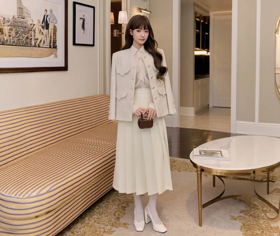 Gợi ý phối áo dạ tweed với các kiểu chân váy