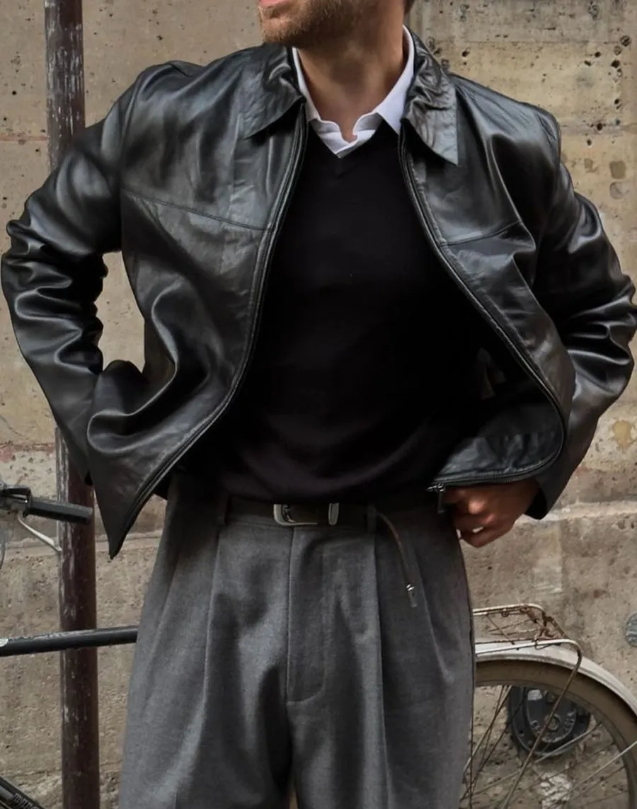 Phối đồ layer cùng áo khoác da nam