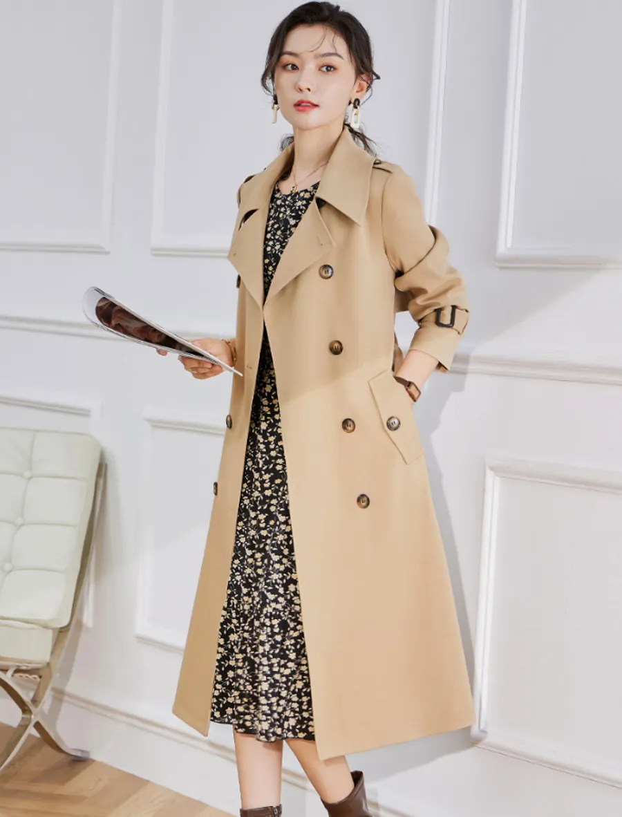 Váy hoa nhí + áo măng tô + giày cao gót