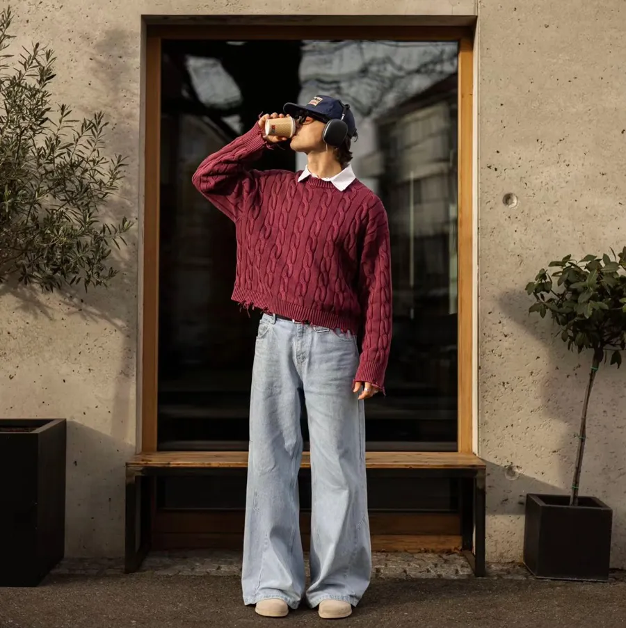 Áo gile len và áo sơ mi