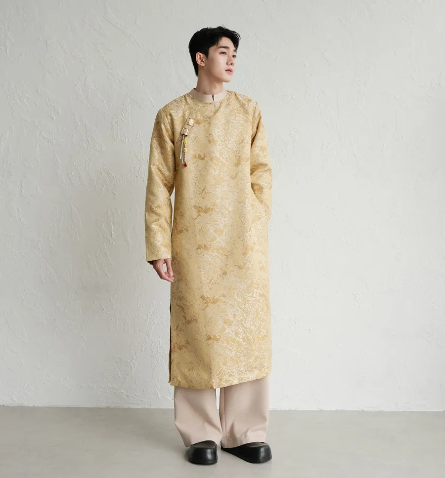 Áo dài cưới nam màu trắng kem