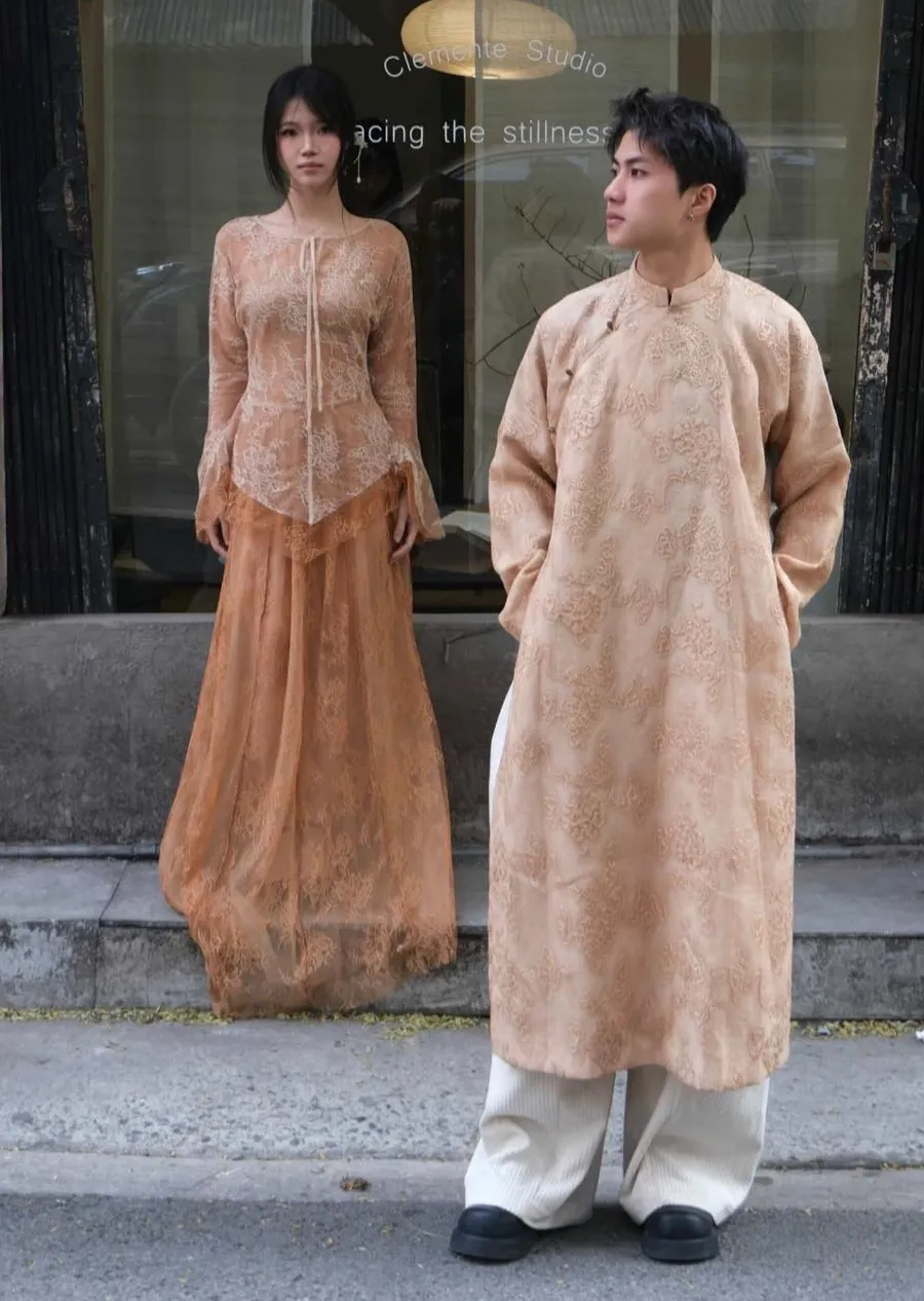 Áo dài vải bố tay dài khóa kéo