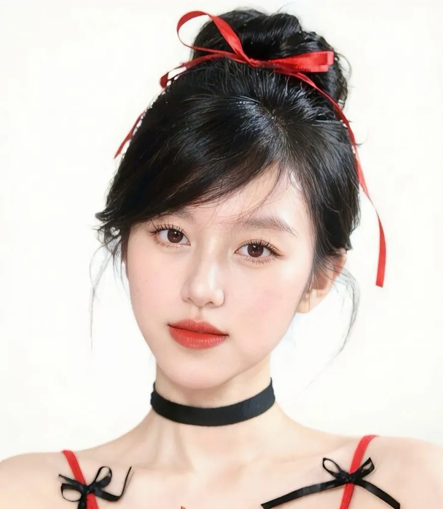 Kiểu tóc đi chơi Tết kết hợp với nơ và ruy băng