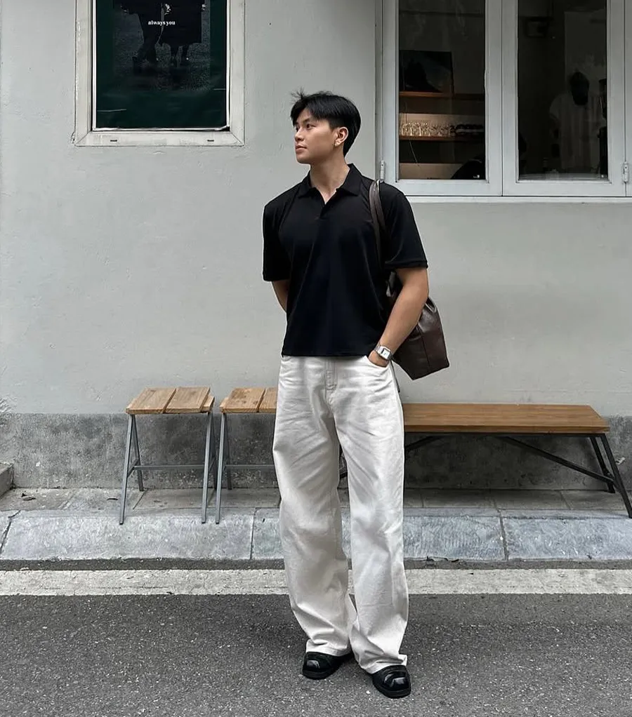 Quần kaki loose fit + Áo polo 