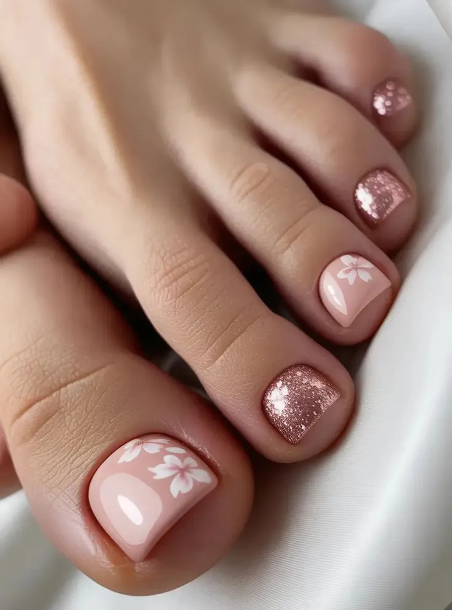 Mẫu sơn móng chân Tết hoa đào