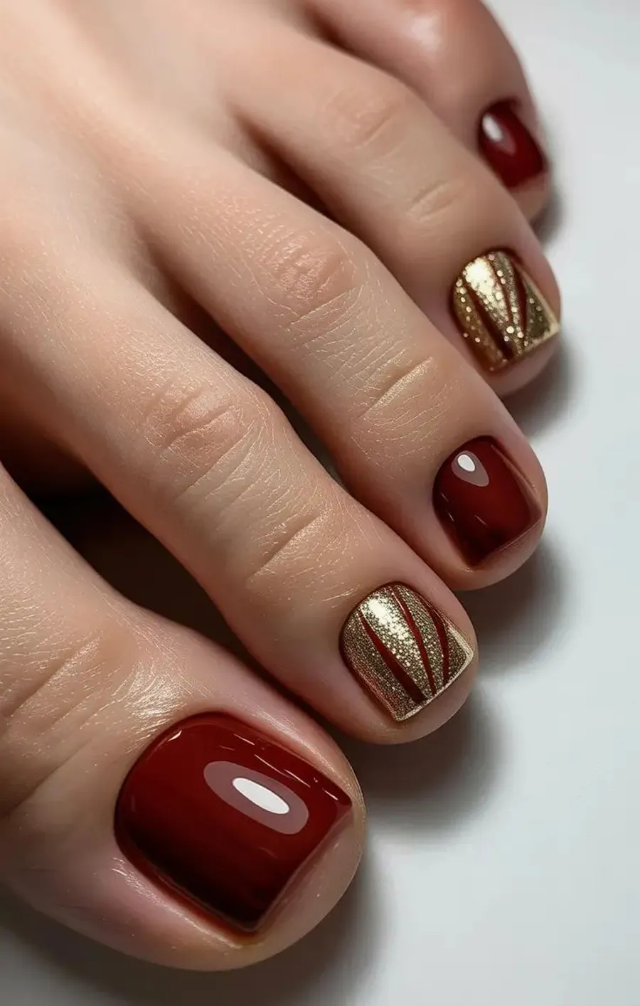 Mẫu nail chân đỏ Tết