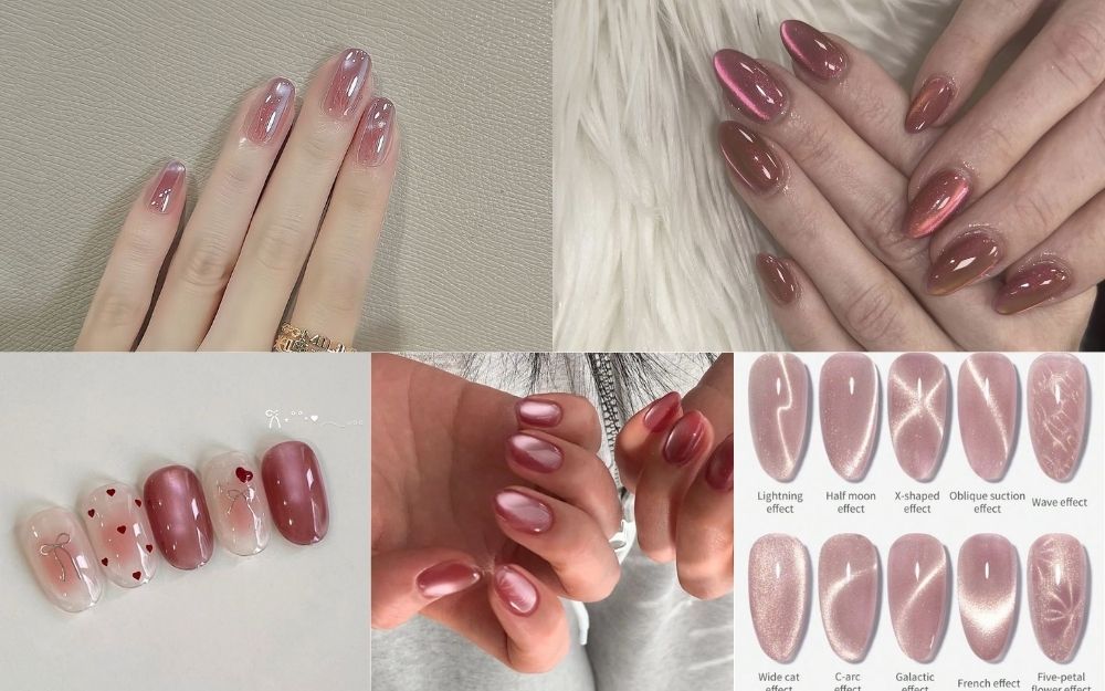 Gợi Ý 100+ Mẫu Nail Thạch Hồng Mắt Mèo Siêu Xinh, Bling Bling - 13