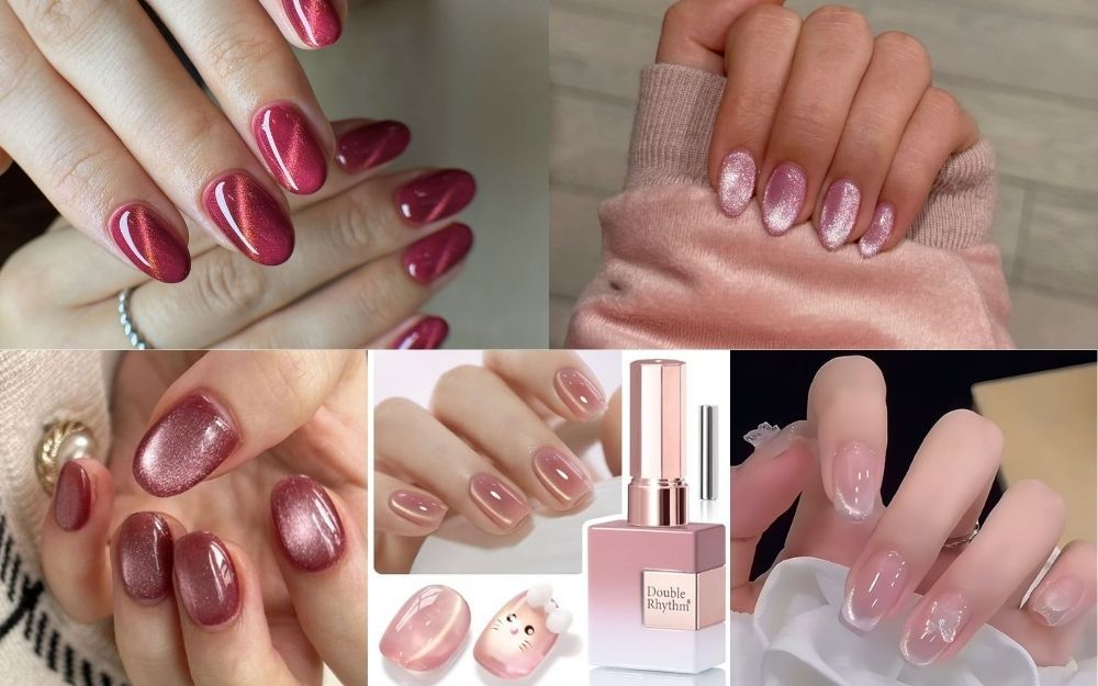 Gợi Ý 100+ Mẫu Nail Thạch Hồng Mắt Mèo Siêu Xinh, Bling Bling - 18