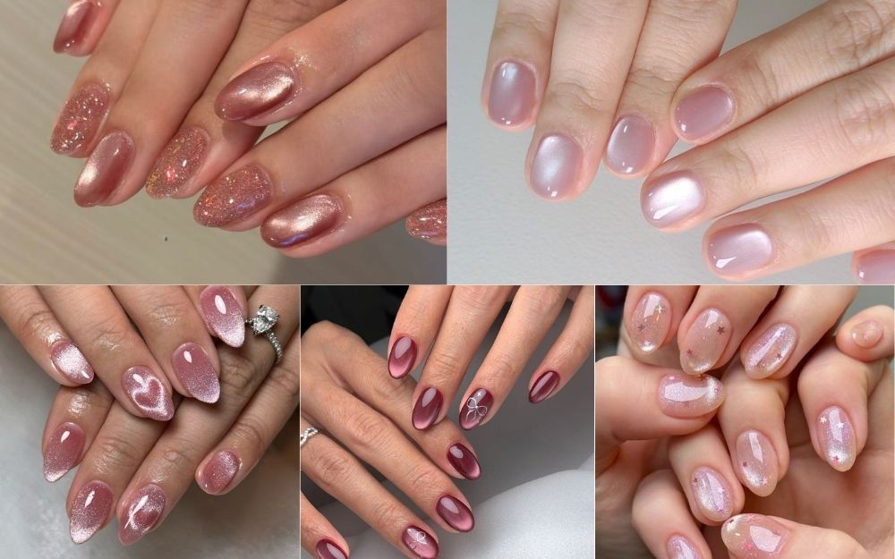 Gợi Ý 100+ Mẫu Nail Thạch Hồng Mắt Mèo Siêu Xinh, Bling Bling - 1