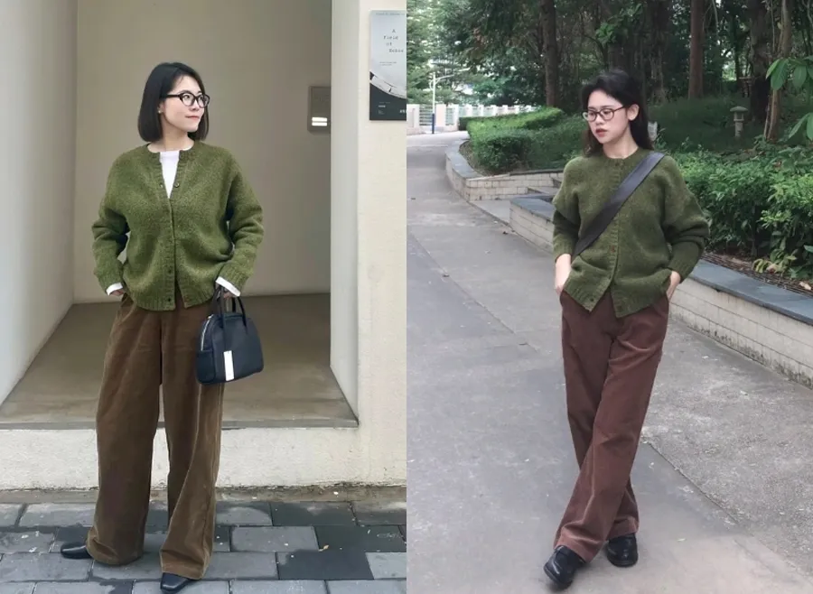 Nâu cacao và xanh rêu đậm 