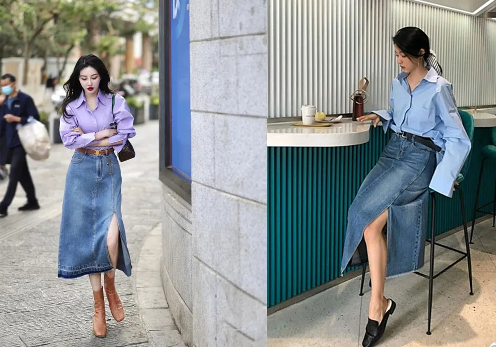 Chân Váy Jean Dài Phối Với Áo Gì Đẹp? 15+ Cách Mix Đồ Tôn Dáng - 12
