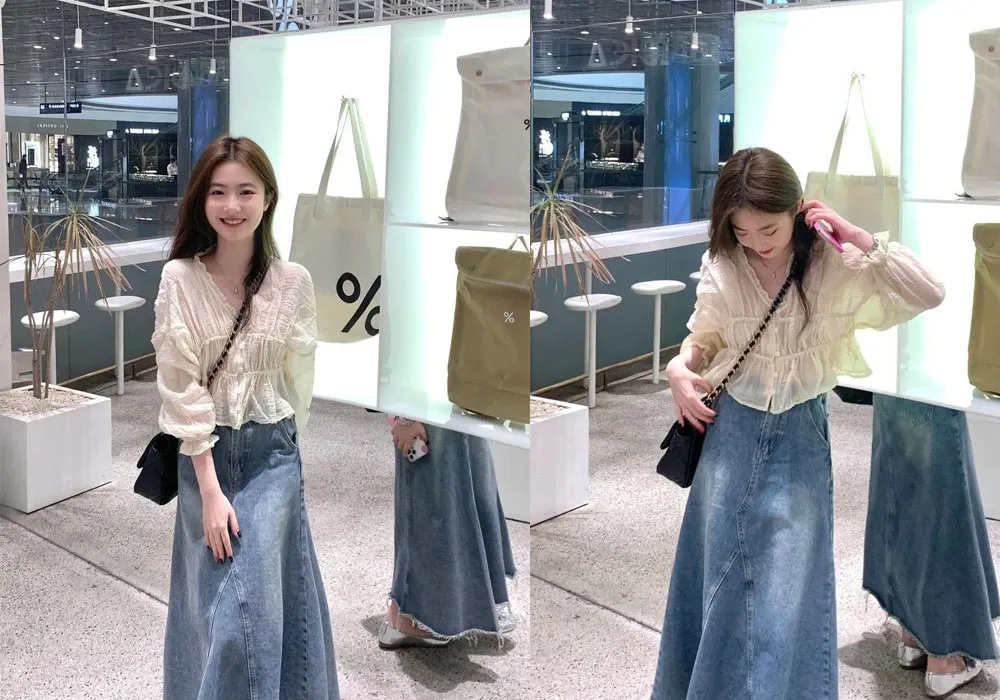 Chân Váy Jean Dài Phối Với Áo Gì Đẹp? 15+ Cách Mix Đồ Tôn Dáng - 5