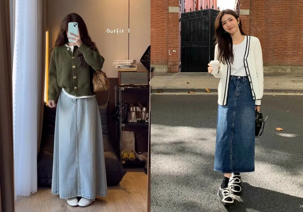 Chân Váy Jean Dài Phối Với Áo Gì Đẹp? 15+ Cách Mix Đồ Tôn Dáng - 9