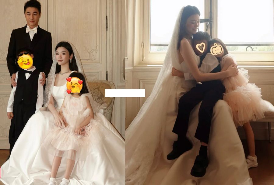 Chiếc váy cổ vuông tối giản trong bộ ảnh gia đình
