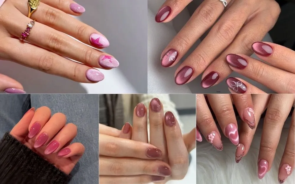 Top 50+ Mẫu Nail Hồng Mắt Mèo Đẹp, Bling Bling, Sang Chảnh 2026 - 7