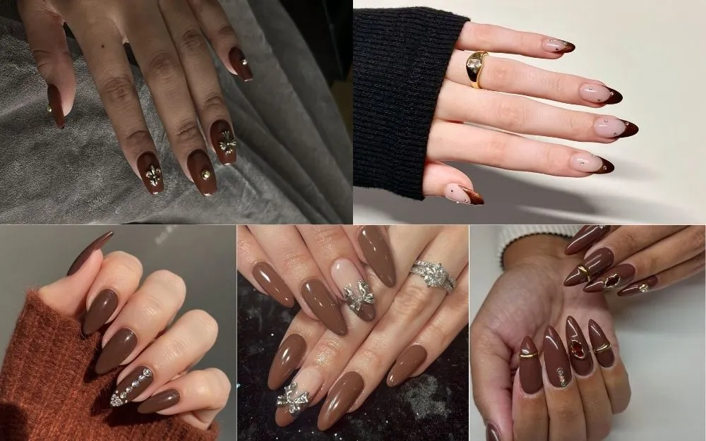 BST Nail Màu Nâu Đính Đá Đẹp Thời Thượng Cho Nàng Đón Xu Hướng - 1