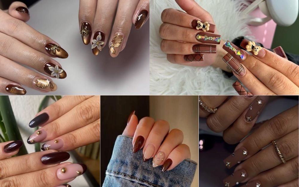BST Nail Màu Nâu Đính Đá Đẹp Thời Thượng Cho Nàng Đón Xu Hướng - 2