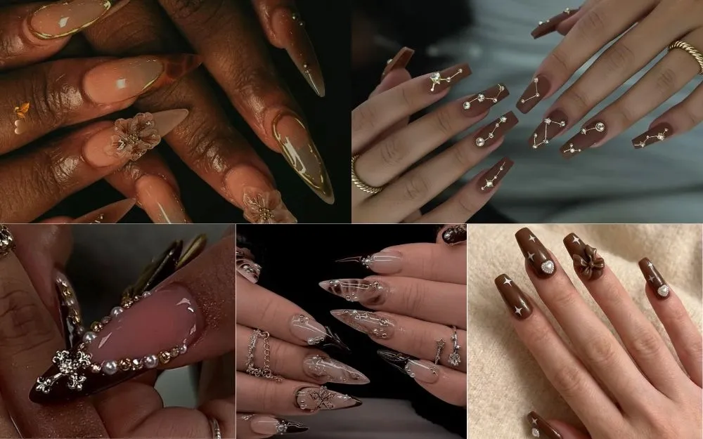 BST Nail Màu Nâu Đính Đá Đẹp Thời Thượng Cho Nàng Đón Xu Hướng - 4